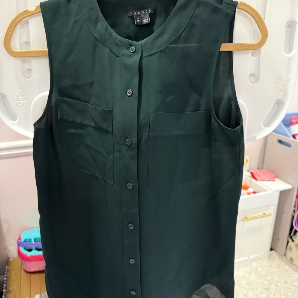 Theory Women's Forest Green Button-Up Blouse